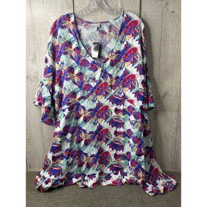 Avenue Tunic Dress Size 18 V Neck Colorful Abstract Design Cruise Beach Casual